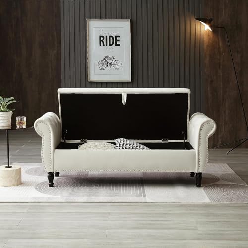 Grey Button Tufted Velvet Upholstered Storage Bench Ottoman with Pillow T985
