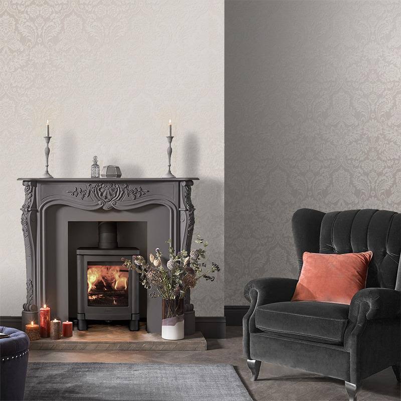Cobalt Damask Flock Wallpaper C37264