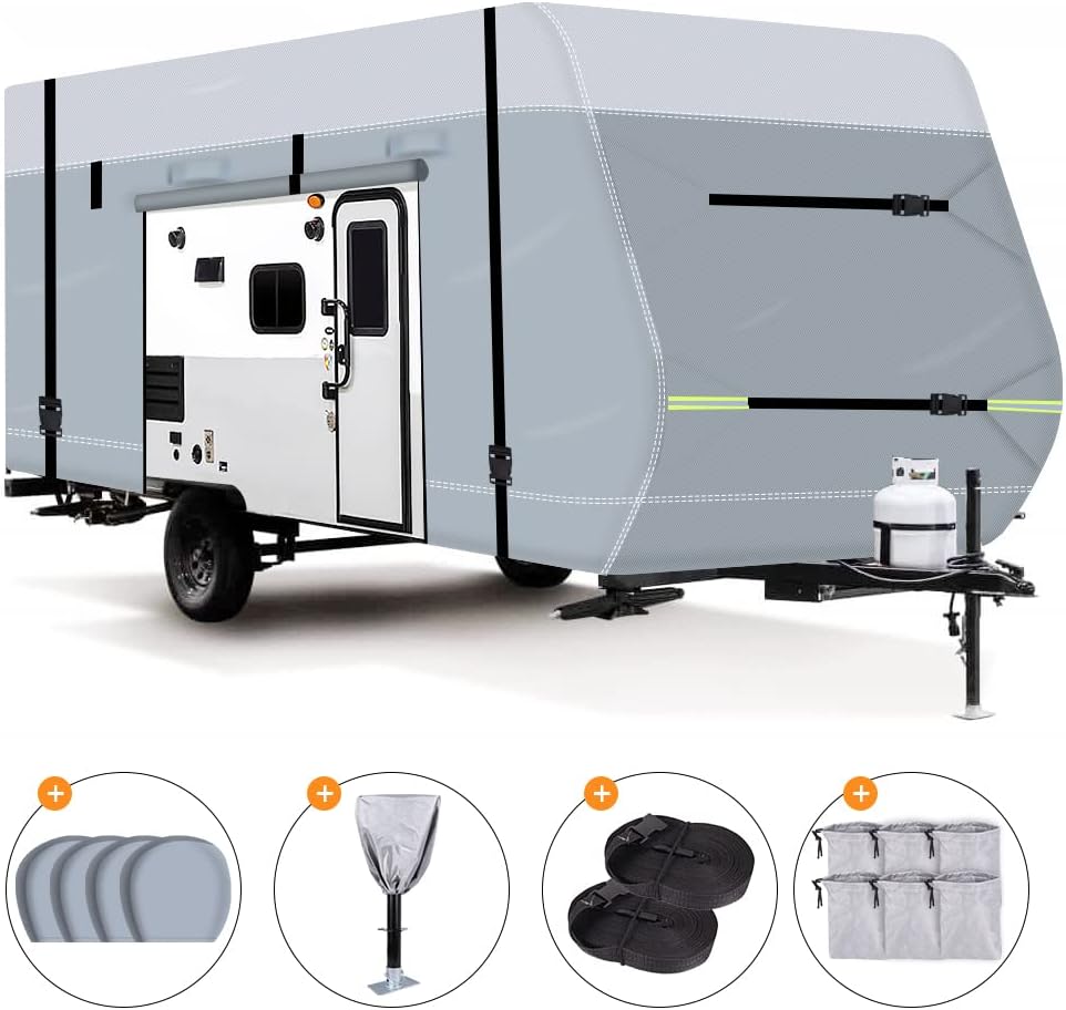 600D Waterproof Oxford Travel Trailer Camper Cover with Tire Cover, Tongue Jack Cover F191872