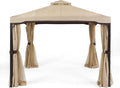 Beige Outdoor Gazebo Canopy with Net Drapery I8799