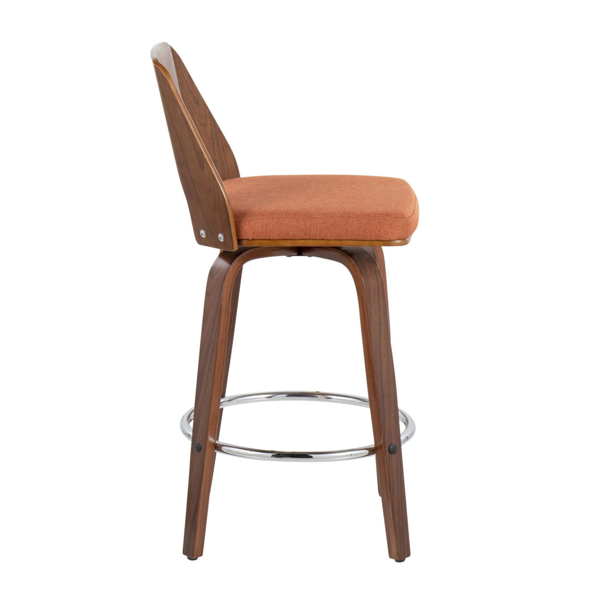 Mid-Century Modern Counter Stool In Walnut And Orange Fabric - Set Of 2 P1069