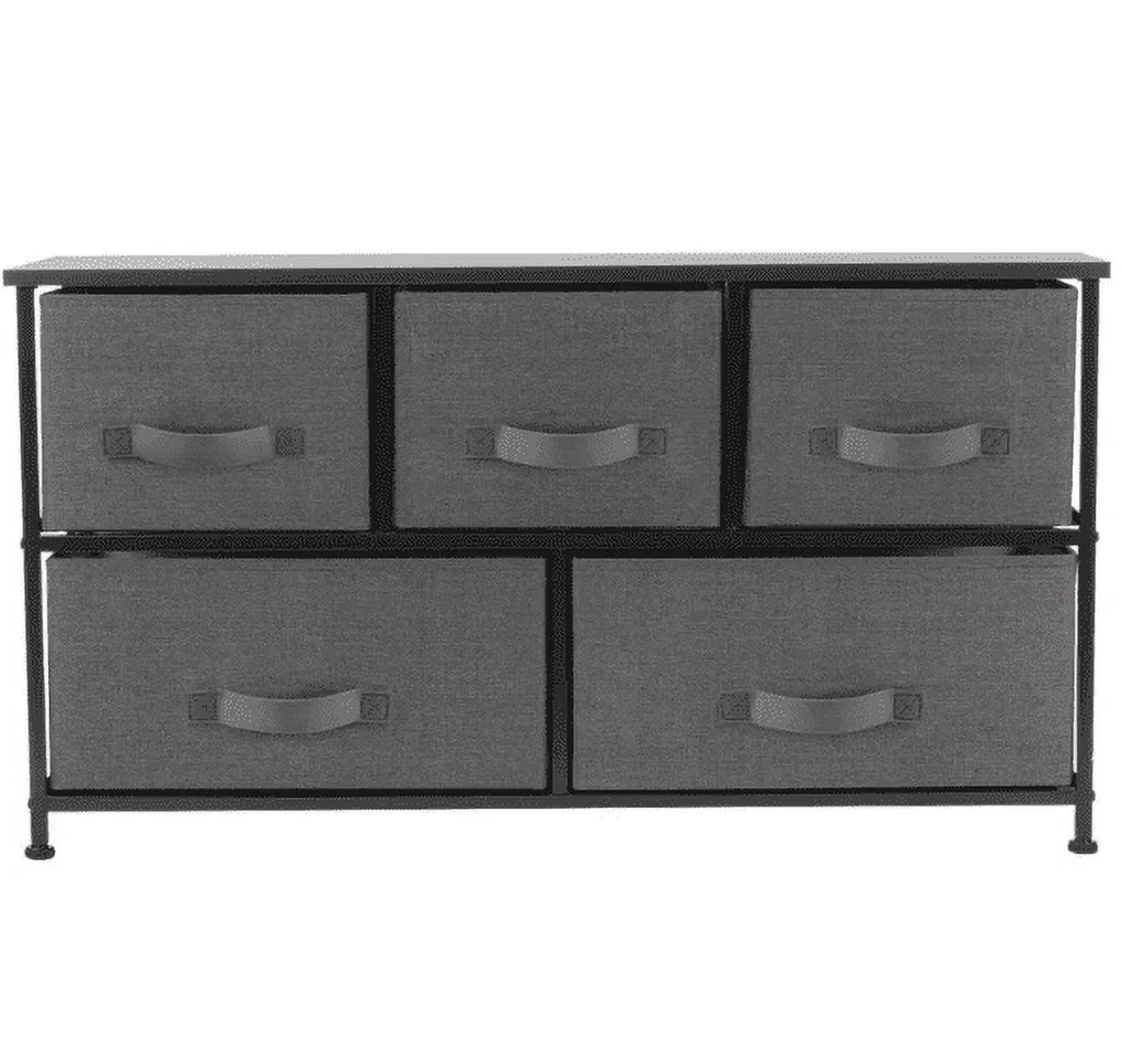 5 Drawer Fabric Storage Dresser with Wood Top J5479