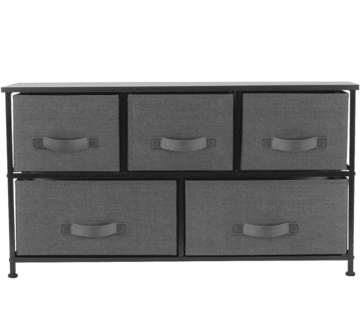 5 Drawer Fabric Storage Dresser with Wood Top J5479