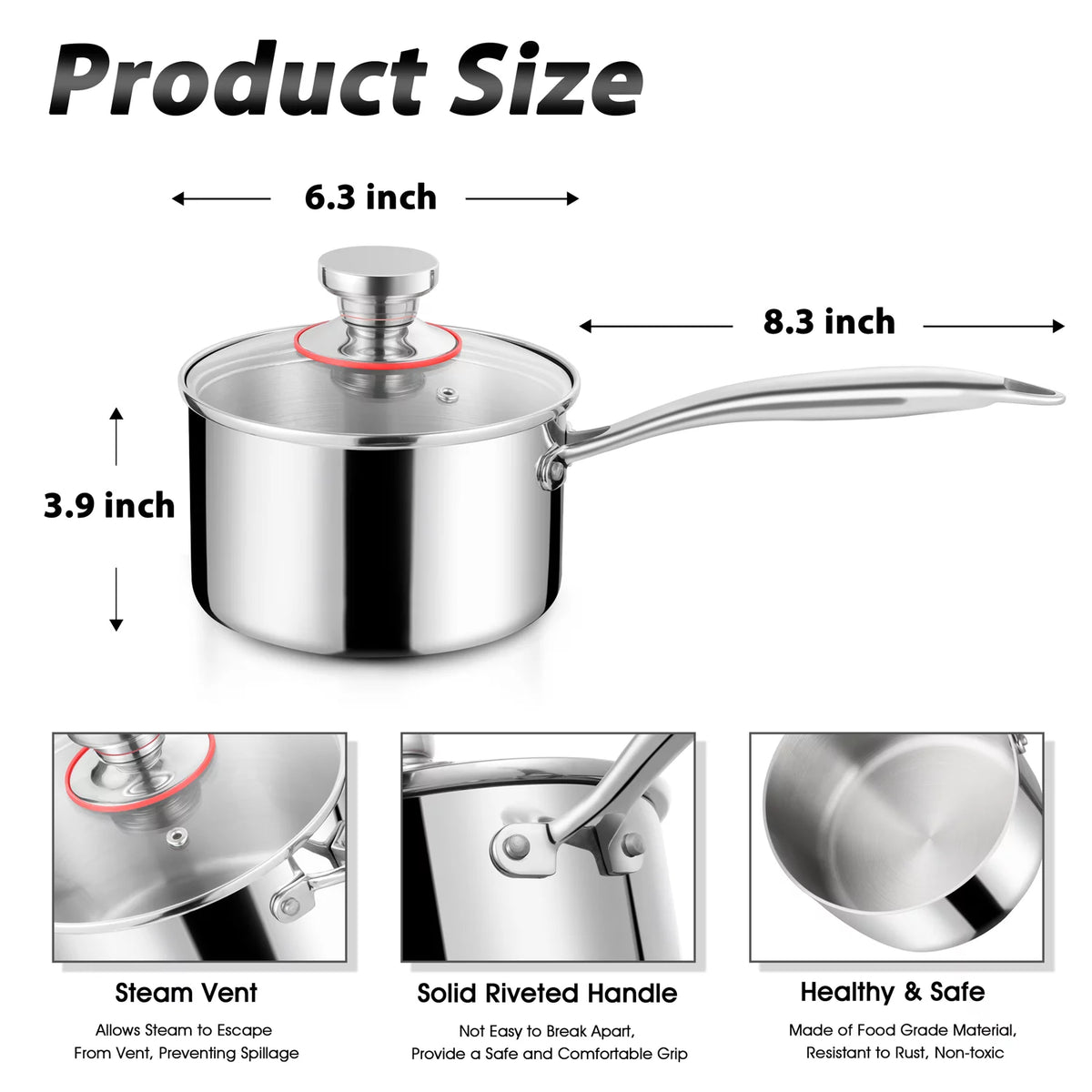 2 Quart Tri-Ply Stainless Steel Saucepan with Glass Lid J27377