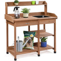 Brown Garden Potting Bench with Sink Drawer J21848