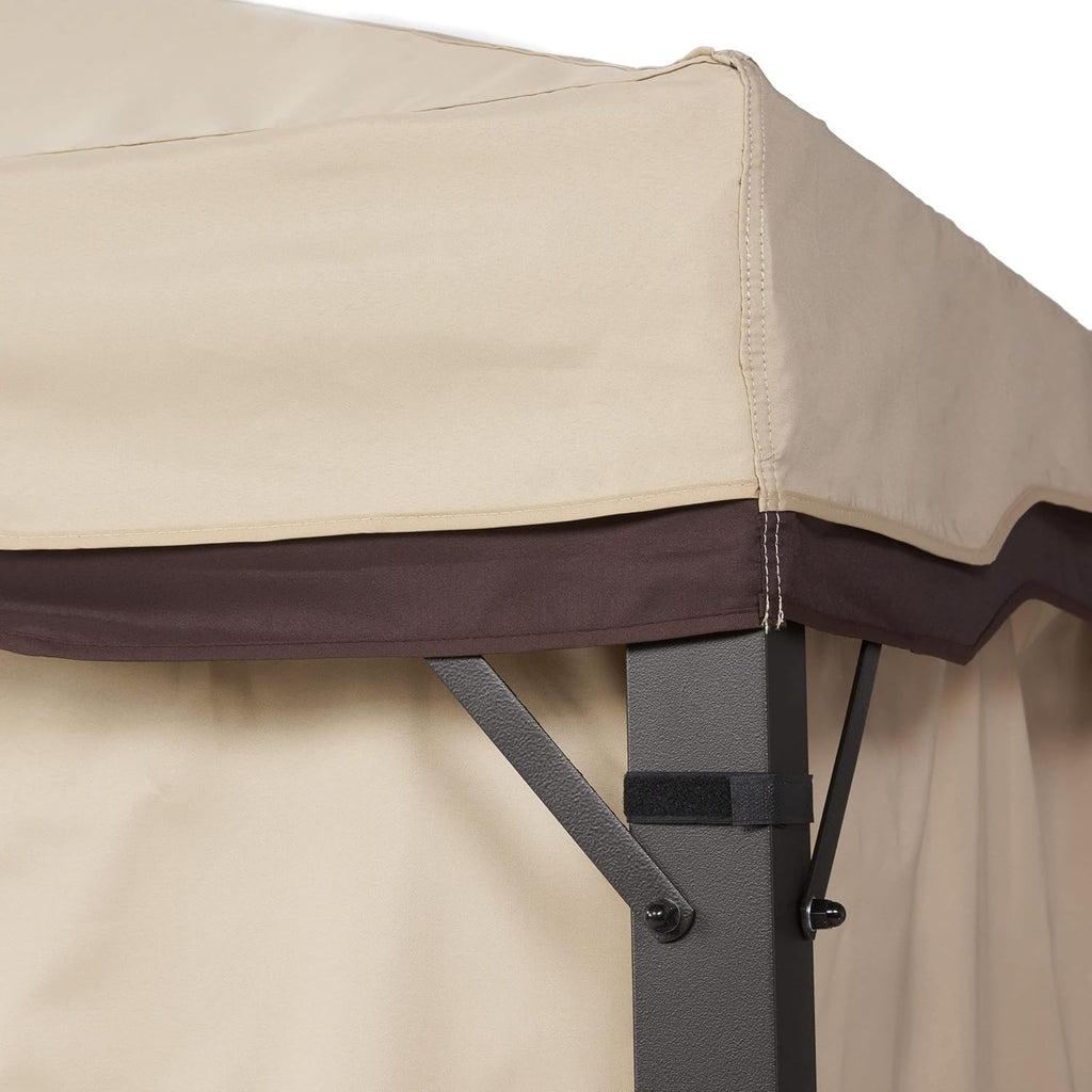 Beige Outdoor Gazebo Canopy with Net Drapery I8799