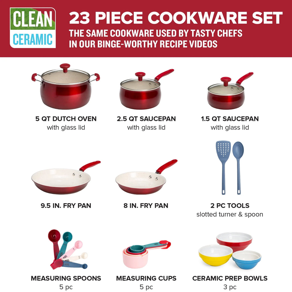 23 Piece Non-Stick Red Ceramic Aluminum Cookware Set N56420