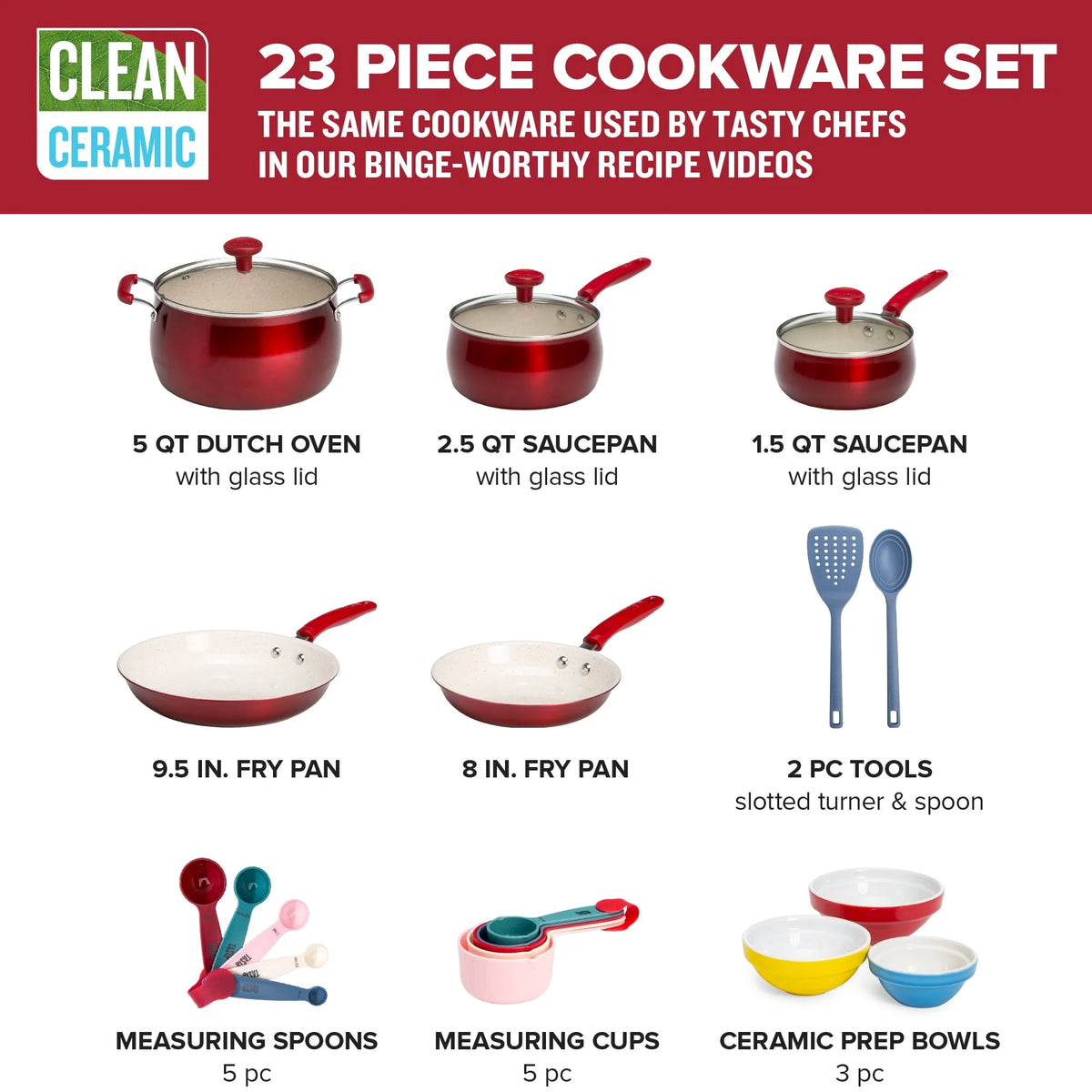 23 Piece Non-Stick Red Ceramic Aluminum Cookware Set N56420