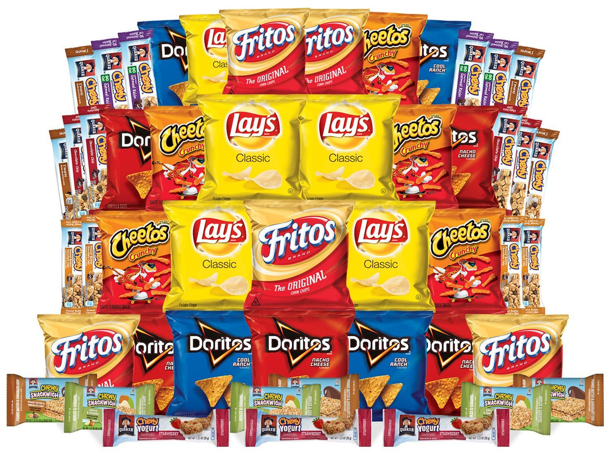 50 Count Variety Box of Chips, Snacks, and Chewy Bars P826402