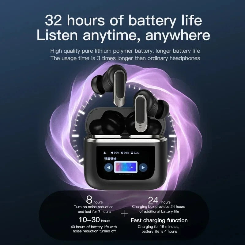 Wireless Bluetooth Headphones with ANC and LCD Touch Screen C483