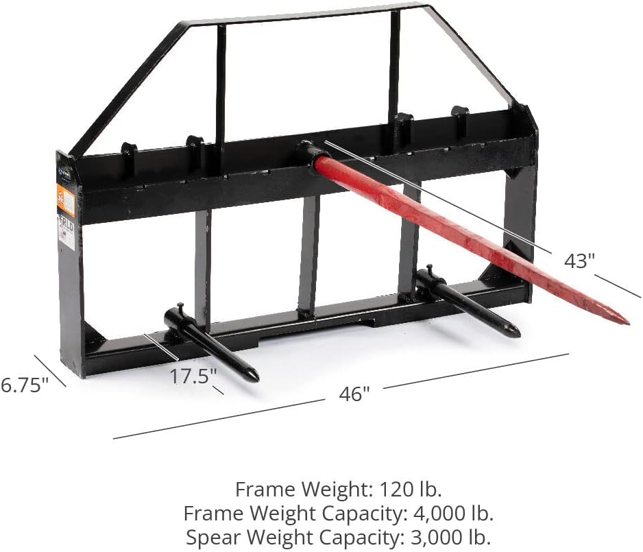 Skid Steer Hay Frame Attachment with 43" Hay Spear and Stabilizers, 4,000 LB T210