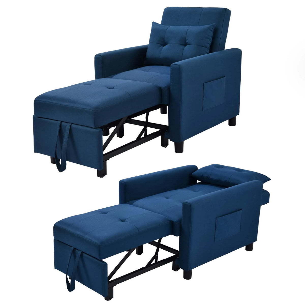 Blue Convertible Single Sofa Bed with Pull Out Sleeper Y244688