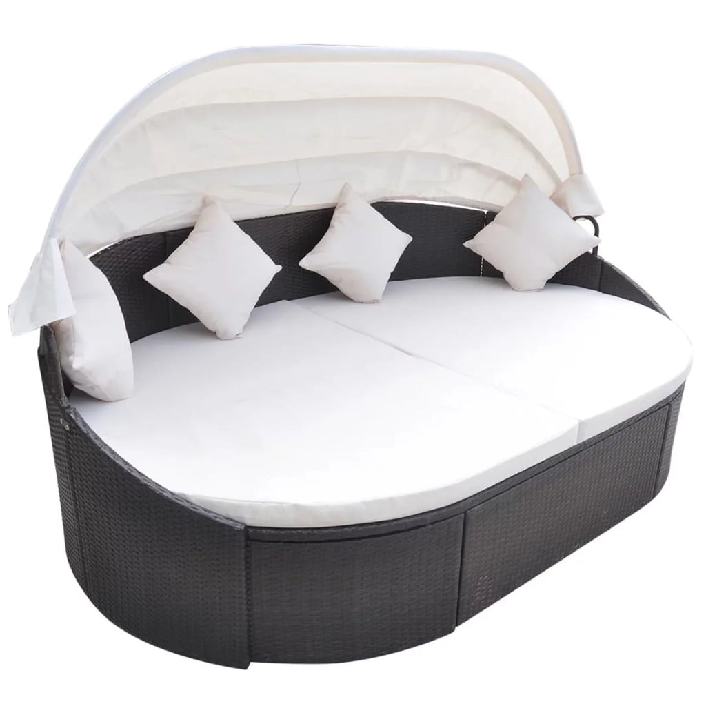 Patio Bed with Canopy Poly Rattan Brown V3200