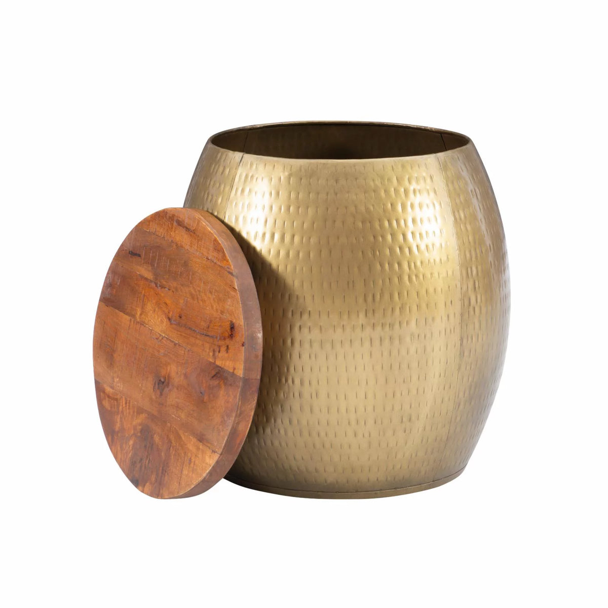 Gold Metal and Wood Storage Side Table L18446