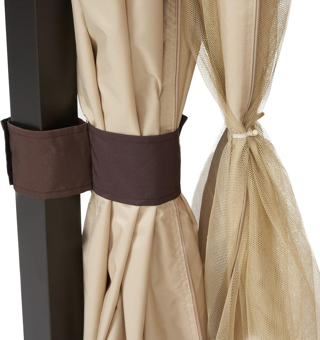 Beige Outdoor Gazebo Canopy with Net Drapery I8799