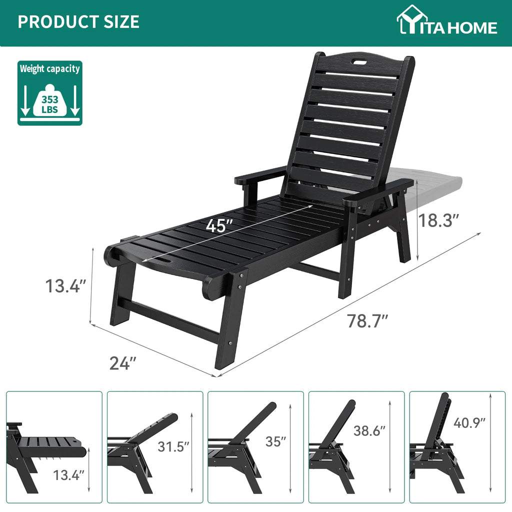 Black Adjustable Resin Outdoor Chaise Lounge Chair P874988