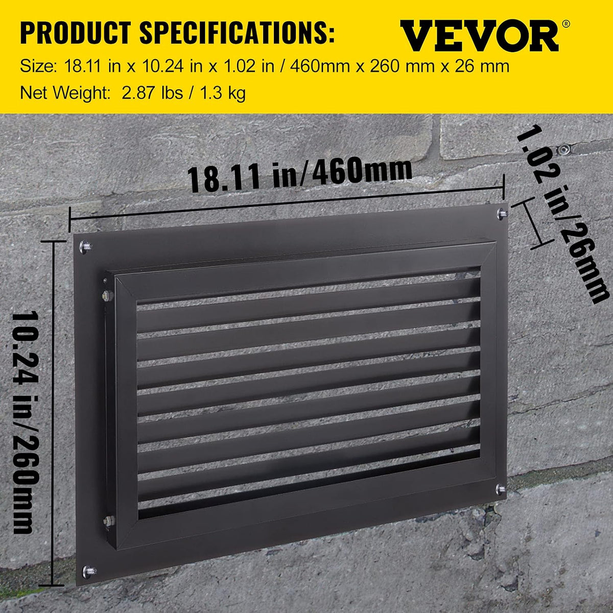 Black 8" x 16" Wall Mounted Flood Vent Q321075