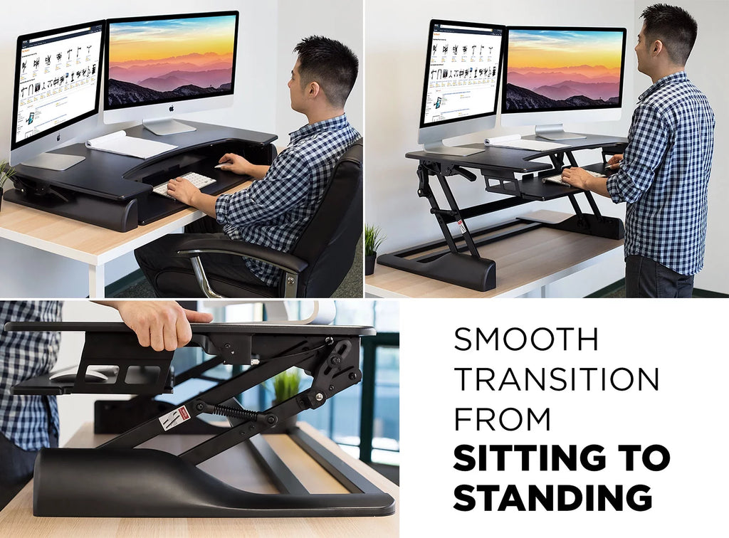 Extra Wide Height Adjustable Black Steel Standing Desk Converter V243