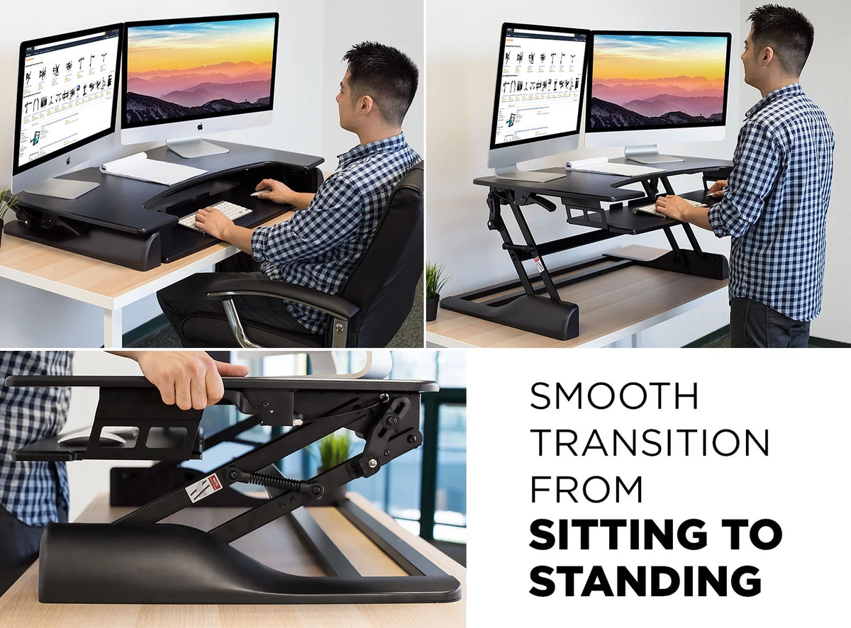 Extra Wide Height Adjustable Black Steel Standing Desk Converter V243