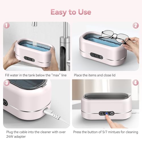 48KHz Ultrasonic Jewelry Cleaner 304 Stainless Steel Pink H5412