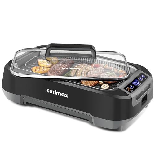1500W Smokeless Indoor Grill with Lid, Non-stick Removable Grill Plate W192