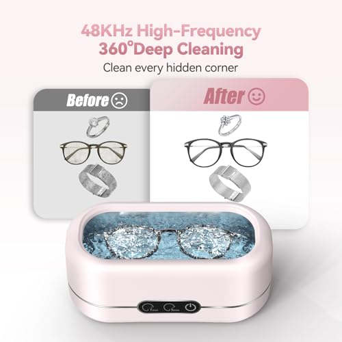 48KHz Ultrasonic Jewelry Cleaner 304 Stainless Steel Pink H5412