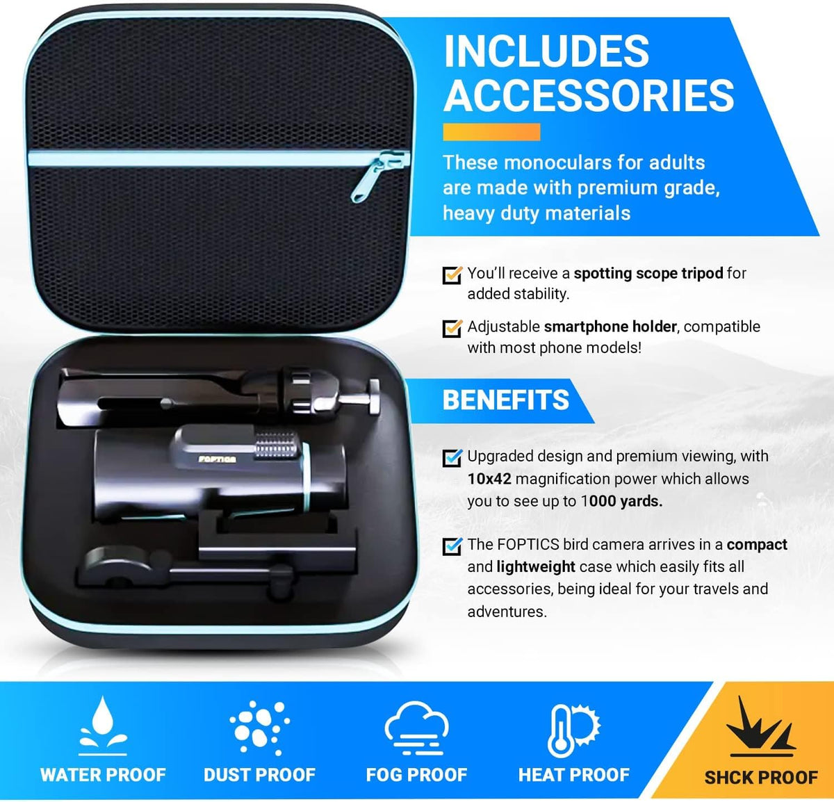 10 x 42 Monocular Telescope with Tripod and Smartphone Holder Q174723