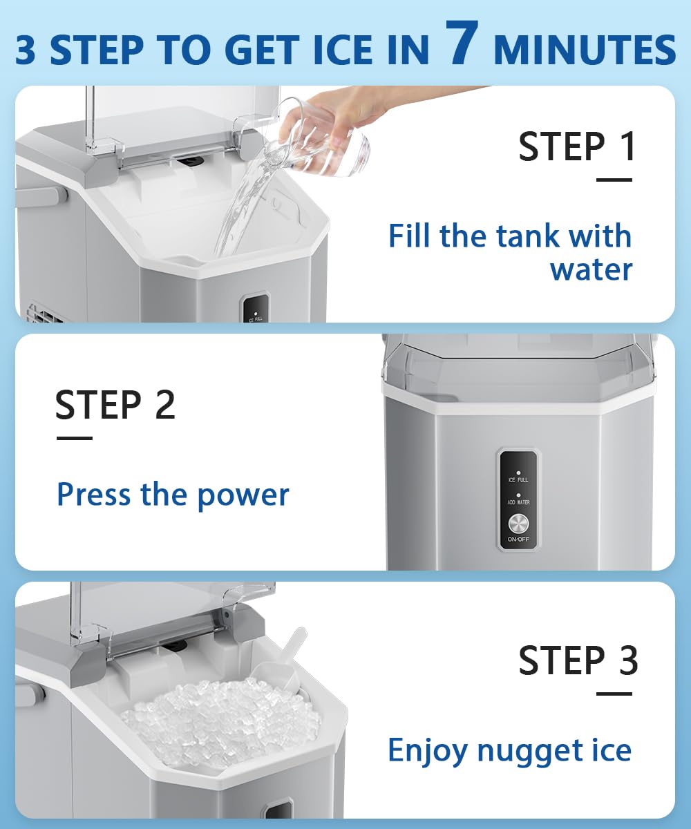 Portable Nugget Ice Maker with Handle, Ice Scoop and Basket R572245
