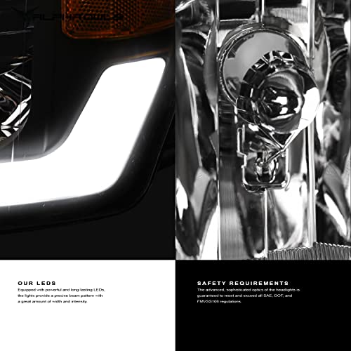 Black Amber Crystal Headlights With White LED Light Bar & Sequential Signal Light J7779