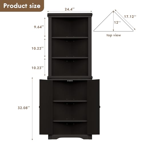 Corner Cabinet with 2 Barn Doors and 3 Shelves Freestanding Storage Cabinet (Espresso) K305