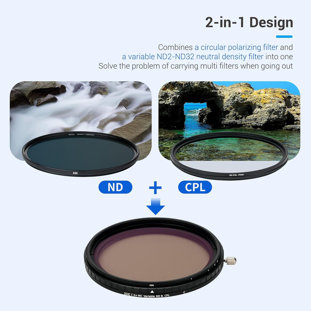 62mm Variable ND Filter & CPL Polarizer Filter with Storage Case and Lens Cap E445