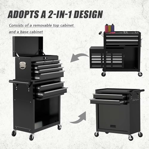 8-Drawer Rolling Metal Tool Chest with Lockable Drawer (BLACK) Z963