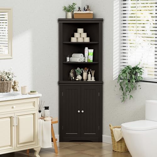 Corner Cabinet with 2 Barn Doors and 3 Shelves Freestanding Storage Cabinet (Espresso) K305