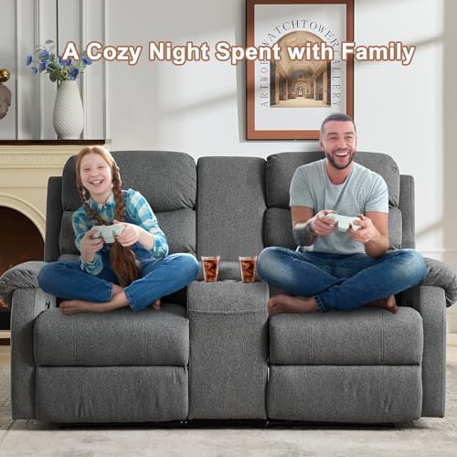 Grey Manual Reclining Loveseat Sofa 2 Seater with Cup Holders O70618