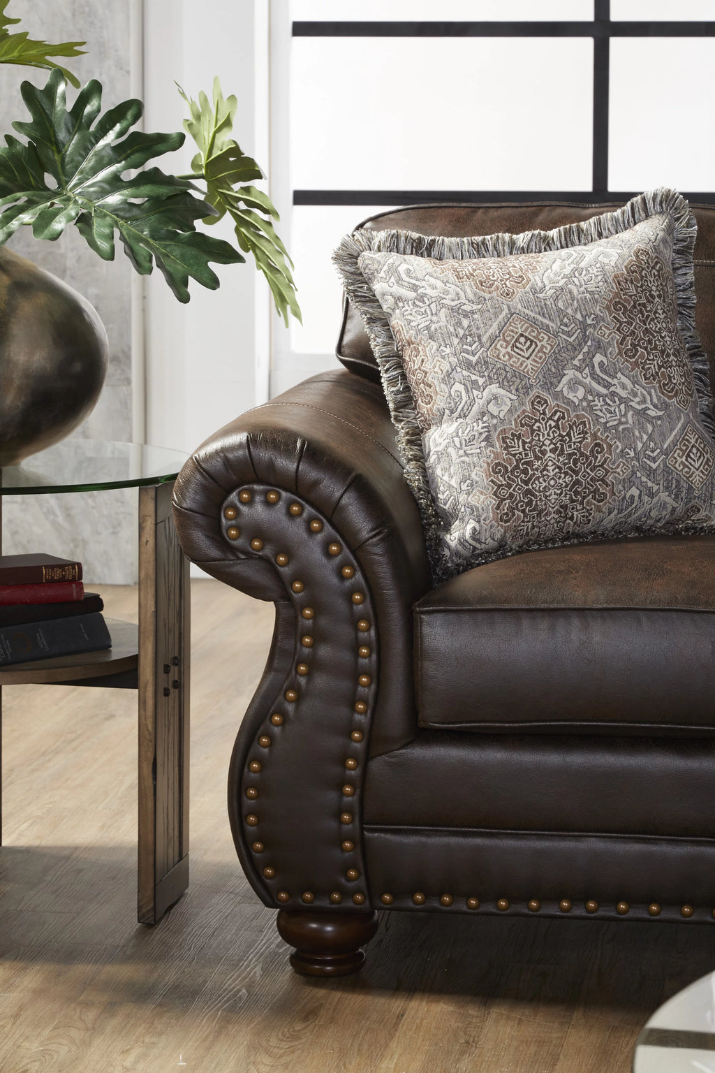 Espresso Faux Leather Sofa and Loveseat Set Y38437