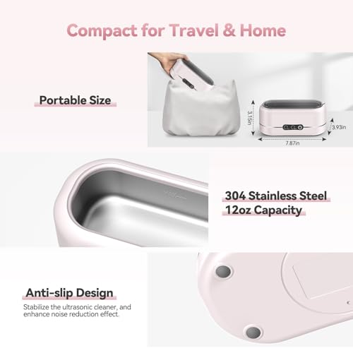 48KHz Ultrasonic Jewelry Cleaner 304 Stainless Steel Pink H5412