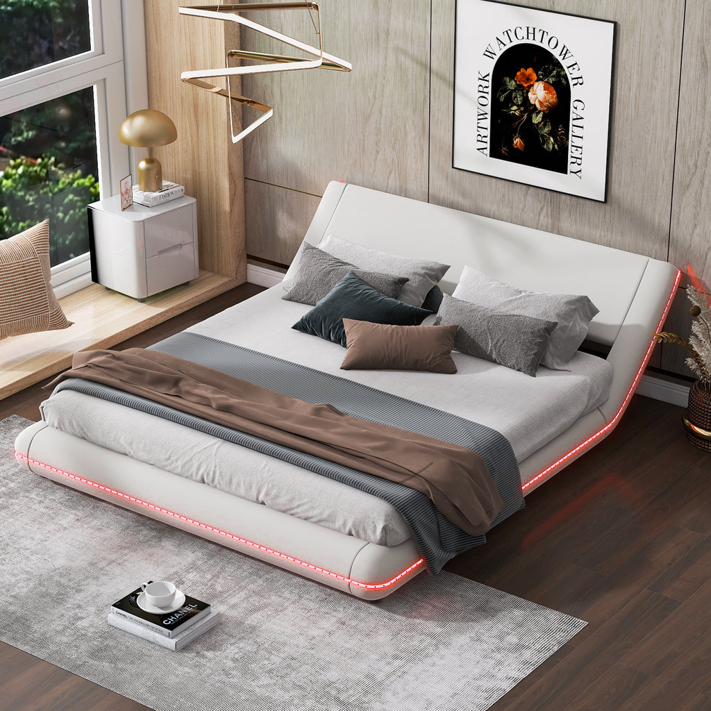 Queen Size Upholstery Platform Bed Frame with Sloped Headboard G6844