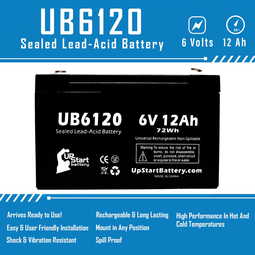 2x Pack 6V 12Ah Sealed Lead Acid Battery with F1 to F2 Terminal Adapters E971