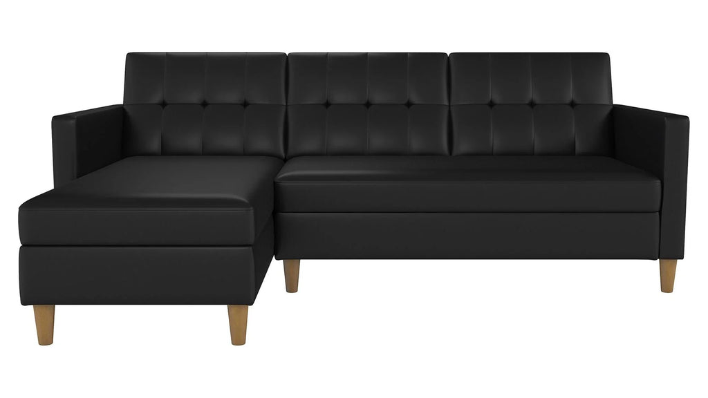Black Faux Leather Reversible Sectional Futon with Chaise R135849