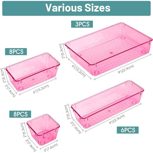 25 PCS Clear Plastic Drawer Organizer Set, 4 Sizes F12663