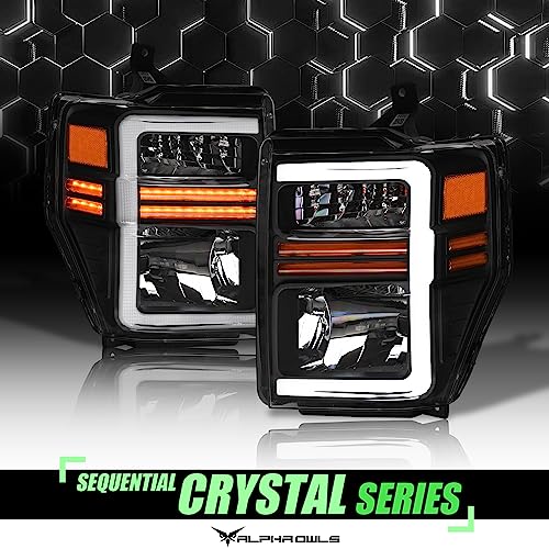 Black Amber Crystal Headlights With White LED Light Bar & Sequential Signal Light J7779