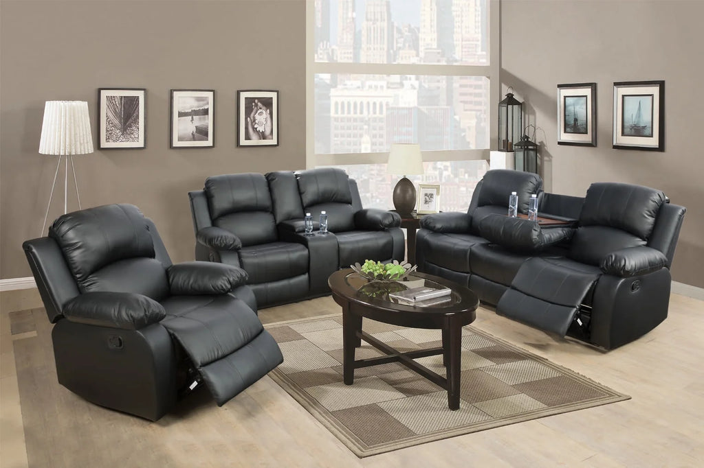 Black Reclining Sofa Set with Recliner Chair N98023