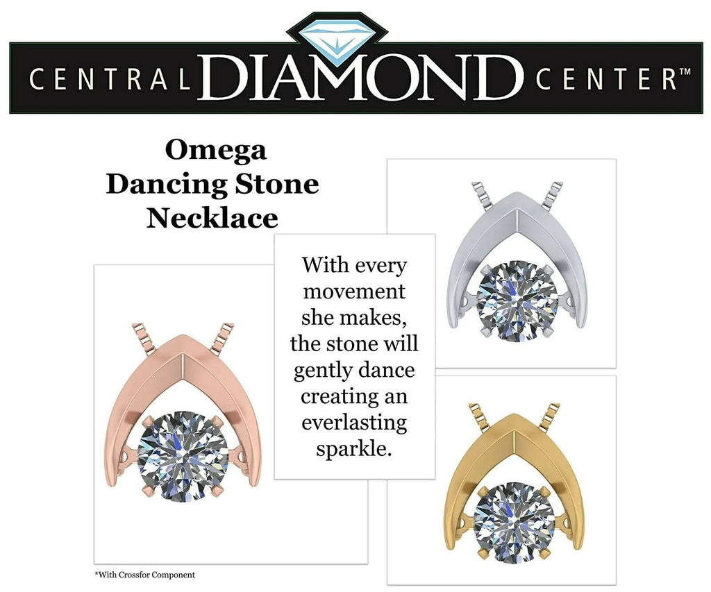 Silver Omega Dancing Stone (CZ) Pendant Rhodium Plated Chain H34276