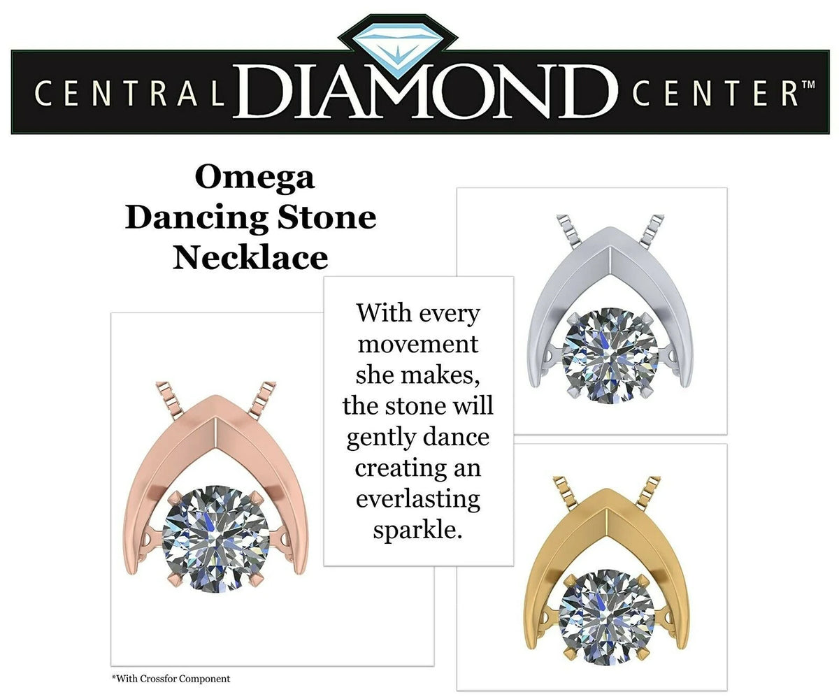 Silver Omega Dancing Stone (CZ) Pendant Rhodium Plated Chain H34276