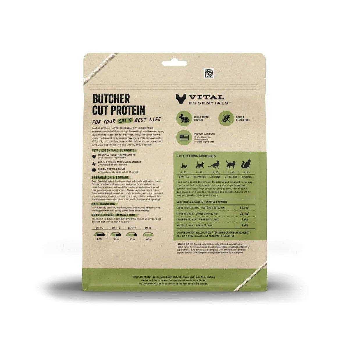 Freeze Dried Raw Rabbit Entree Cat Food Mini Patties S721