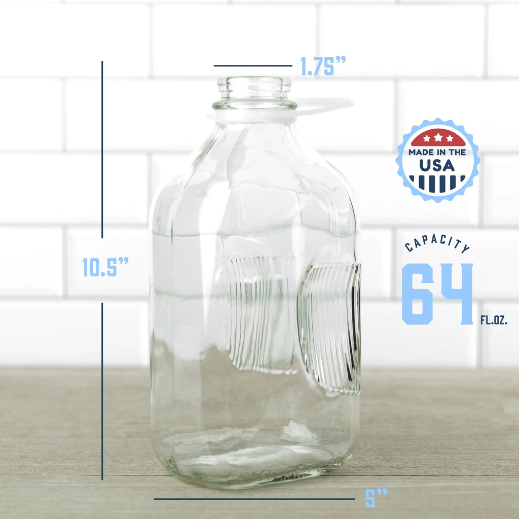 64 Oz Glass Milk Bottle with Lids, Pack of 2 Q36606