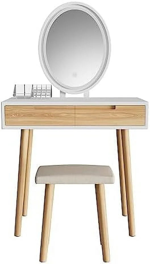 Makeup Vanity Table Set with Lighted Mirror and Stool E574
