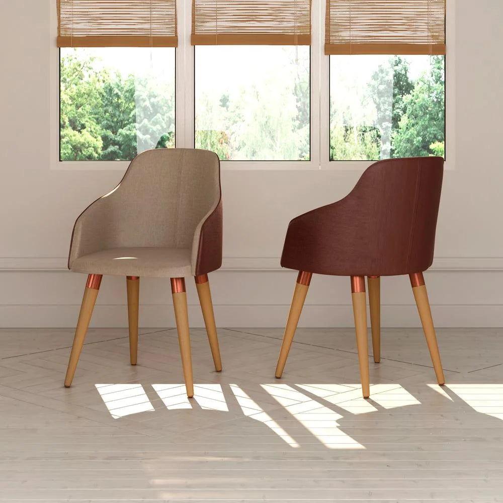 Brown Fabric Leather Accent Chair Set of 2 O568