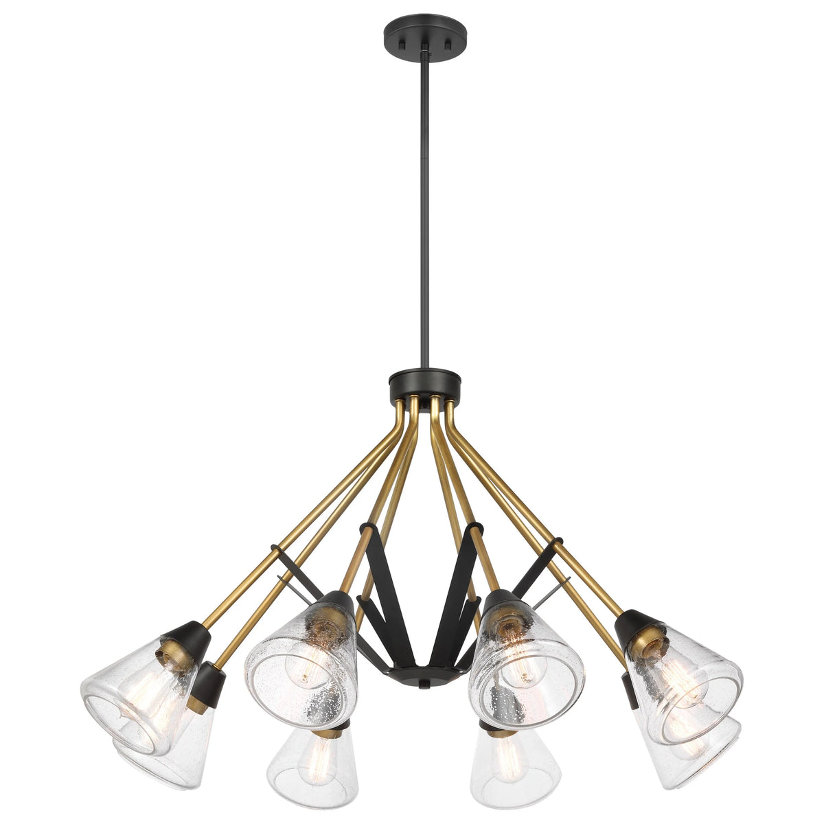 Matte Black 8 Light Chandelier with Clear Seeded Glass F1463