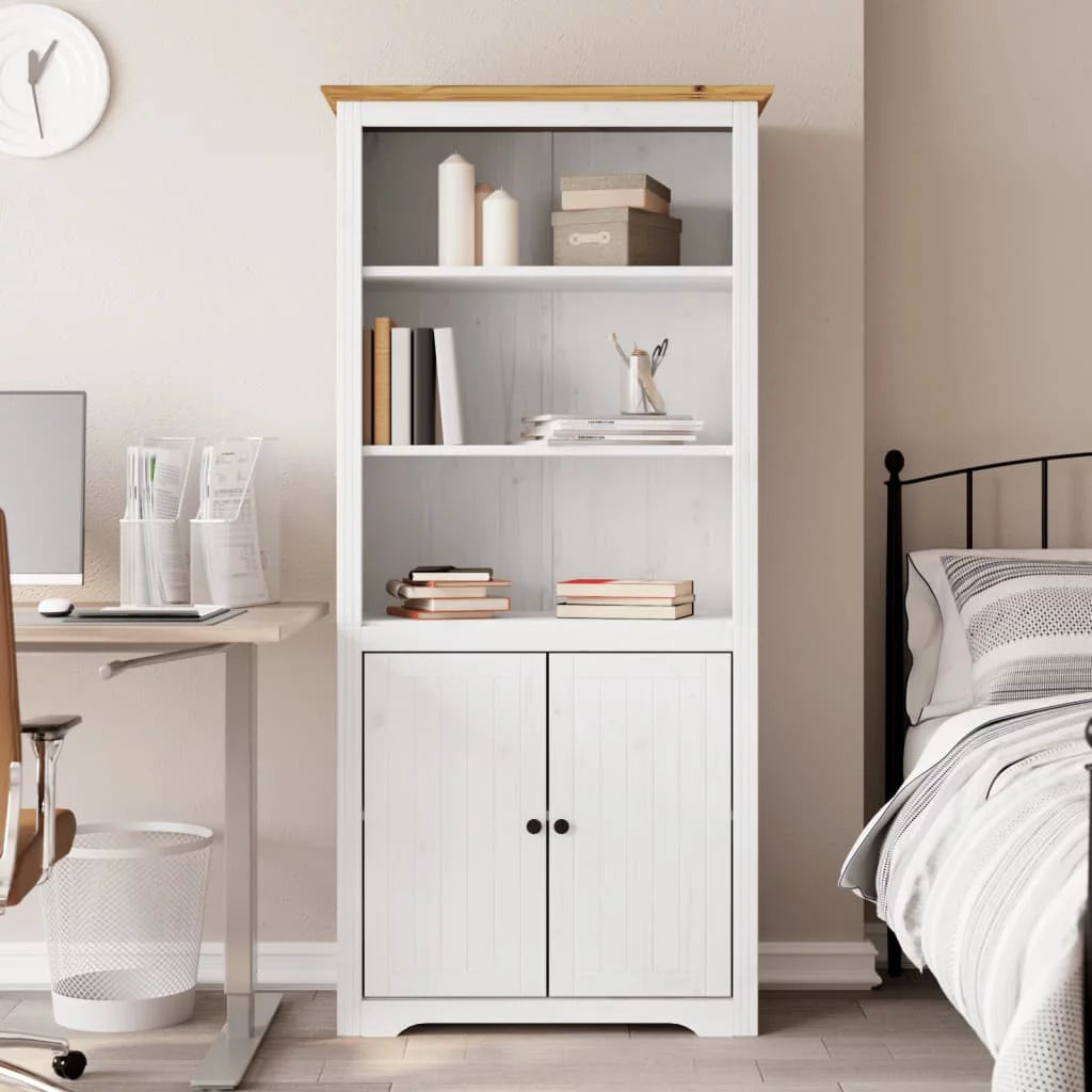 White and Brown Solid Wood Pine Bookcase Q155201